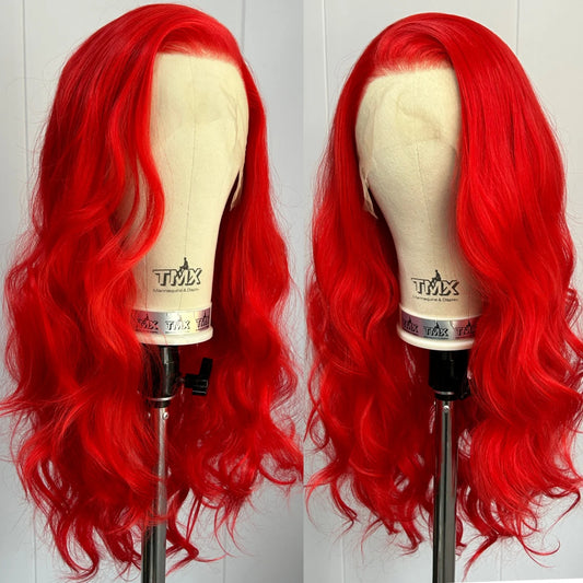 Hot Red Wigs for Women Body Wave Lace Front Wigs Synthetic Hair Free Part Burgundy Colored Pre Plucked Long Curly Wavy 13X4 Wig