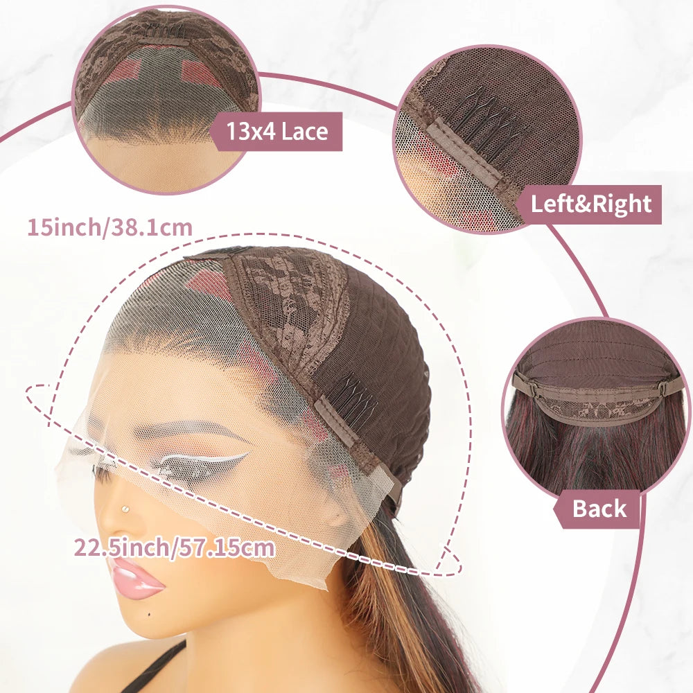 Long Wavy Blonde Red Highlight 13x4 HD Free Part Synthetic Lace Front Wigs Pre Plucked Natural Hairline Body Wave Glueless Wig
