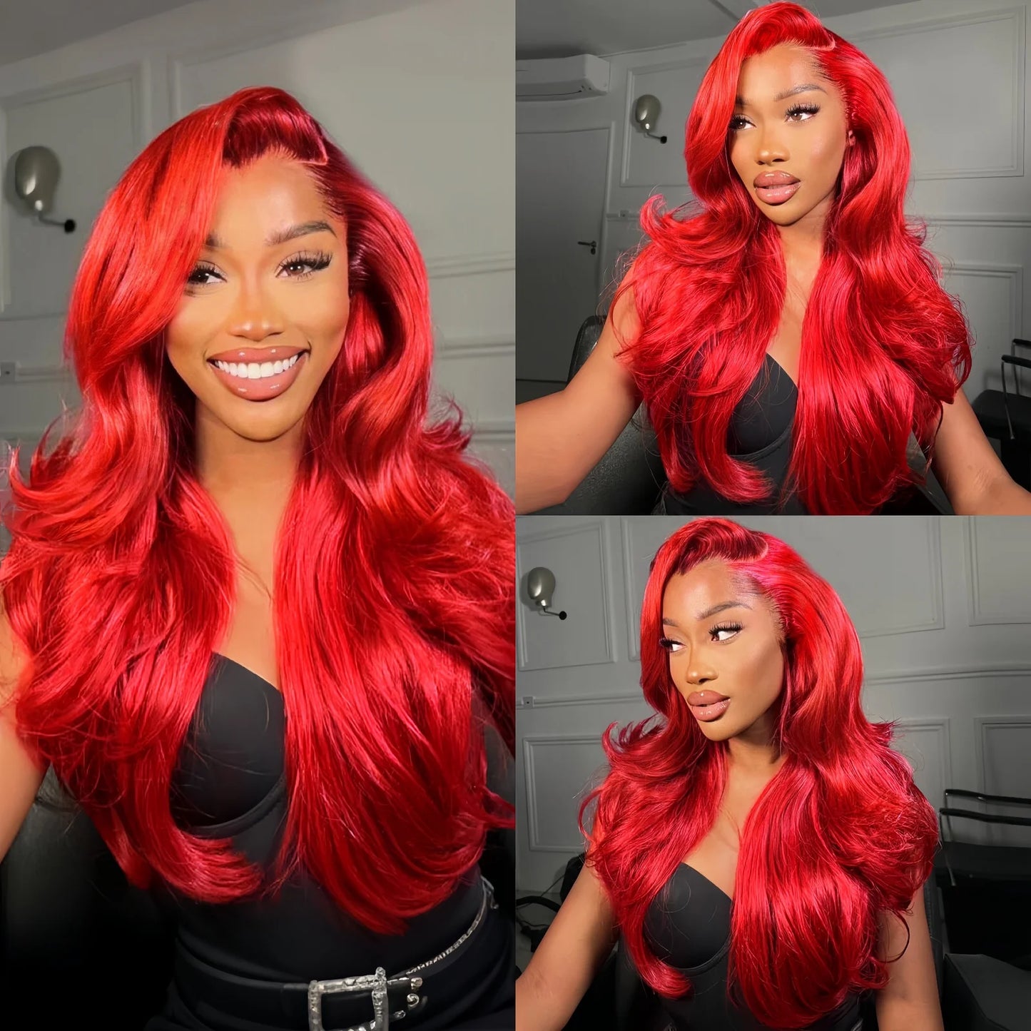 Hot Red Wigs for Women Body Wave Lace Front Wigs Synthetic Hair Free Part Burgundy Colored Pre Plucked Long Curly Wavy 13X4 Wig