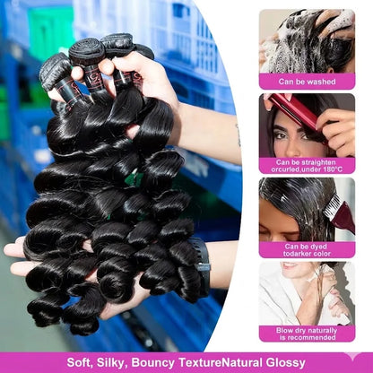 30 38 40 Inch Loose Deep Wave Double Weft Human Hair Curly Bundles Extensions Tissage Unprocessed Brazilian Hair 1 2 3 4 Weave