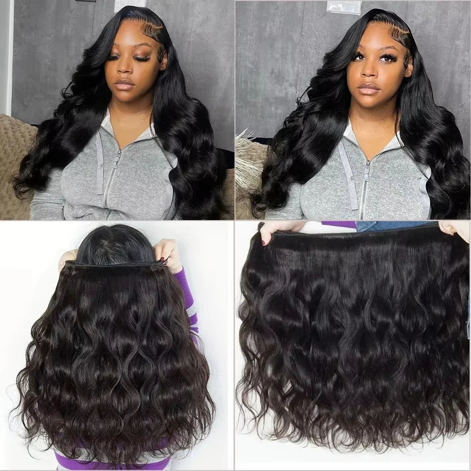 Virgin Brazilian Weave 12A Loose Body Wave 30 32 Inch 1-4 Bundles Remy Human Hair Natural Black Raw Extensions Water-friendly